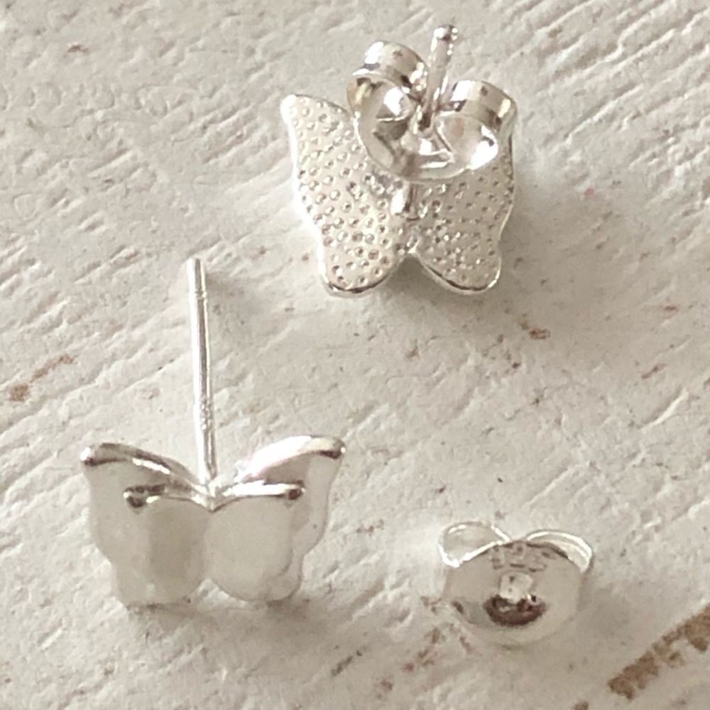Dainty Sterling Silver Butterfly Earrings - Picture 5 of 5